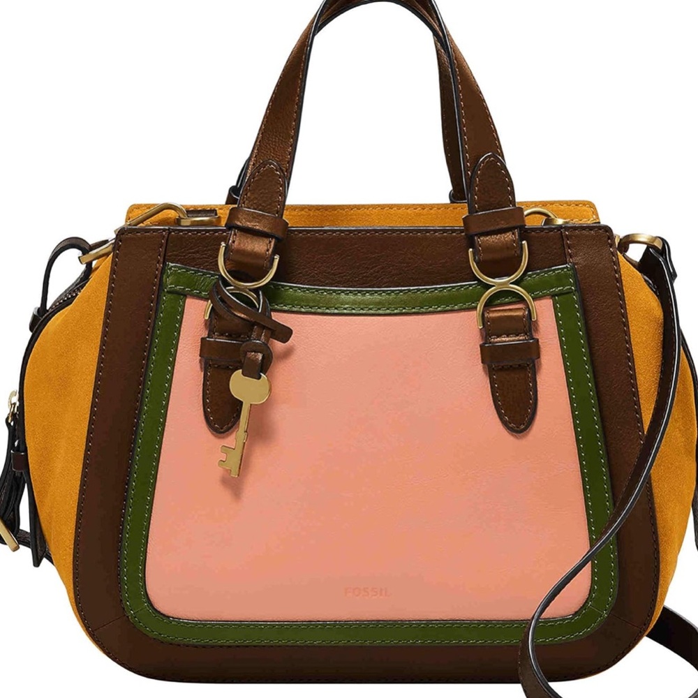 Fossil Multicolor Leather Satchel - Pink, Brown, Green, Yellow